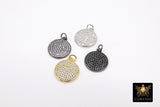 CZ Micro Pave Round Charms, Cubic Zirconia Silver Disc #180, Gold Coin Circles