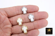 Silver Cross White Shell Connector, 12 mm Gold Cross Shell Links #3473, Clear Cubic Zirconia