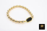 Gold White Druzy Beaded Bracelet, 6 mm Black Druzy Gold Stretchy Bracelet #795, Rondelle Heishi Ivory Charm Bracelet