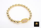 Gold White Druzy Beaded Bracelet, 6 mm Black Druzy Gold Stretchy Bracelet #795, Rondelle Heishi Ivory Charm Bracelet