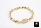 Gold White Druzy Beaded Bracelet, 6 mm Black Druzy Gold Stretchy Bracelet #795, Rondelle Heishi Ivory Charm Bracelet