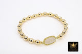 Gold White Druzy Beaded Bracelet, 6 mm Black Druzy Gold Stretchy Bracelet #795, Rondelle Heishi Ivory Charm Bracelet, Mom Gifts