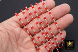 Ruby Red Silver Chain, Black Wire Wrapped 4 mm Faceted Beaded Red Chains CH #620, Gold Jewelry Rosary Roll
