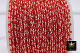 Ruby Red Silver Chain, Black Wire Wrapped 4 mm Faceted Beaded Red Chains CH #620, Gold Jewelry Rosary Roll