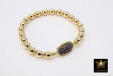 LSU Heishi Beaded Bracelet, 6 mm Purple Druzy Gold Stretchy Bracelet # 795, Rondelle Heishi Tigers Charm Bracelet