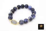 Blue Navy Druzy Beaded Bracelet, Sodalite Gold Stretchy Bracelet #795, Druzy Charm Bracelet