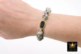 Blue Navy Druzy Beaded Bracelet, 10 mm Dalmatian Gold Stretchy Bracelet #795, Druzy Charm Bracelet