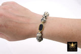 Blue Navy Druzy Beaded Bracelet, 10 mm Dalmatian Gold Stretchy Bracelet #795, Druzy Charm Bracelet