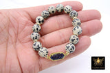 Blue Navy Druzy Beaded Bracelet, 10 mm Dalmatian Gold Stretchy Bracelet #795, Druzy Charm Bracelet