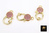 Gold CZ Micro Pave Lobster Clasps, Fuchsia Pink Red Lobster Claws #32, Gold 14 x 25 mm Gold Clasp