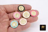 Gold Jesus Halo Medal Charms, Enamel Mother Mary Medallion Medals # 39, Aqua Blue Pink Black White Enamel