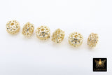 Gold Plated Rondelle Filigree Beads, 8 mm Patterned Gold Thick Heishi Beads AG #3477, Round Metal High Quality Beads