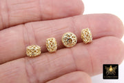 Gold Plated Rondelle Filigree Beads, 8 mm Patterned Gold Thick Heishi Beads AG #3477, Round Metal High Quality Beads