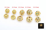 CZ Pave Gold Round Filigree Beads, 2 Pc Patterned Silver Metal Beads AG # 3336, Round High Quality 8 mm Focal Beads