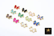 CZ Mini Butterfly Connectors, Cubic Zirconia Small Butterflies #3252, High Quality Tiny Gold Crystal Links in Multiple Colors