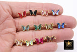 CZ Mini Butterfly Connectors, 8 x 15 mm Cubic Zirconia Small Butterflies #3252, High Quality Tiny Gold Crystal Links