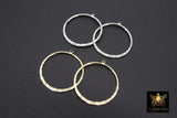 Textured Silver Round Hoop Ear Rings, 35 mm Glittery Gold Charms #2094, Hammered Gold Wire Hoops