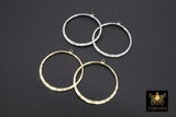 Textured Silver Round Hoop Ear Rings, 35 mm Glittery Gold Charms #2094, Hammered Gold Wire Hoops