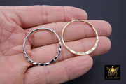 Textured Silver Round Hoop Ear Rings, 35 mm Glittery Gold Charms #2094, Hammered Gold Wire Hoops