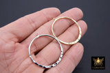 Textured Silver Round Hoop Ear Rings, 35 mm Glittery Gold Charms #2094, Hammered Gold Wire Hoops