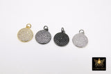 CZ Micro Pave Round Charms, Cubic Zirconia Silver Disc # 180, Gold Coin Circles