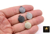 CZ Micro Pave Round Charms, Cubic Zirconia Silver Disc #180, Gold Coin Circles