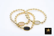 Gold White Druzy Beaded Bracelet, 6 mm Black Druzy Gold Stretchy Bracelet #795, Rondelle Heishi Ivory Charm Bracelet