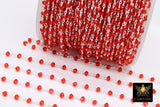 Ruby Red Silver Chain, Black Wire Wrapped 4 mm Faceted Beaded Red Chains CH #620, Gold Jewelry Rosary Roll