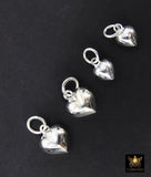 925 Sterling Silver Tiny Heart Charms, 6 mm or 10 mm Puff Heart Charms #55, Love Charm Bracelet