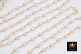 Natural Pearl Rosary Chain, 5-7 mm Freshwater Beaded Rosary Chain CH #527, Gold Wire Wrapped