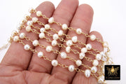 Natural Pearl Rosary Chain, 5-7 mm Freshwater Beaded Rosary Chain CH #527, Gold Wire Wrapped