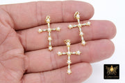 Gold CZ White Pearl Cross Charms, 20 x 31 mm Dainty Pearl Charms With Ring #48, Religious Rosary Pendants