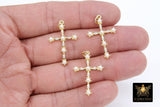 Gold CZ White Pearl Cross Charms, 20 x 31 mm Dainty Pearl Charms With Ring #48, Religious Rosary Pendants