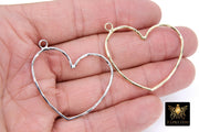 Gold Heart Hoop Ear Rings, 42 mm Silver Heart Shaped Charms #772, Textured High Quality