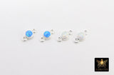 925 Sterling Silver Solitaire Connectors, 3 mm White Opal Links # 325, CZ Style Genuine Silver Blue Opal
