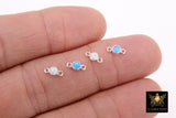 925 Sterling Silver Solitaire Connectors, 3 mm White Opal Links # 325, CZ Style Genuine Silver Blue Opal