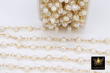 Natural Pearl Rosary Chain, 5-7 mm Freshwater Beaded Rosary Chain CH #527, Gold Wire Wrapped