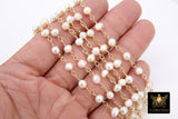 Natural Pearl Rosary Chain, 5-7 mm Freshwater Beaded Rosary Chain CH #527, Gold Wire Wrapped