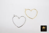 Gold Heart Hoop Ear Rings, 42 mm Silver Heart Shaped Charms #772, Textured High Quality