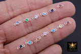 925 Sterling Silver CZ 3 mm Connectors, Birthstone CZ Charm Links, 2 Hole Charms