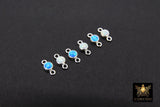 925 Sterling Silver Solitaire Connectors, 3 mm White Opal Links #325, CZ Style Genuine Silver Blue Opal