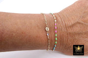 14 K Gold Filled Dainty Satellite Enamel Bracelet, Rainbow Beaded Gold Welded Jewelry, Stamped 14/20