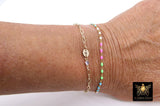 14 K Gold Filled Dainty Satellite Enamel Bracelet, Rainbow Beaded Gold Jewelry, Stamped 14/20