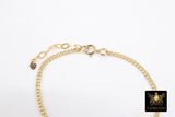 14 K Gold Filled Curb Chain Bracelet, Clear CZ Adjustable Chain Link Bracelet, Stamped 14/20