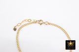 14 K Gold Filled Evil Eye Chain Bracelet, CZ Adjustable Sequin Bar Chain Link Bracelet, Stamped 14/20