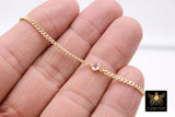 14 K Gold Filled Curb Chain Bracelet, Clear CZ Adjustable Chain Link Bracelet, Stamped 14/20