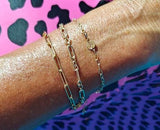 14 K Gold Filled Paperclip Chain Bracelet, Long Short Rolo Chain Link Non Tarnish, Stamped 14/20