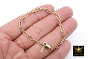 14 K Gold Filled Paperclip Chain Bracelet, Long Short Rolo Chain Link Non Tarnish, Stamped 14/20