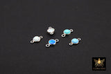 925 Sterling Silver Solitaire Connectors, 4 mm White Opal Links #2338, Pink CZ Style Silver Blue Opal