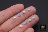 925 Sterling Silver Solitaire Connectors, 4 mm White Opal Links #2338, Pink CZ Style Silver Blue Opal